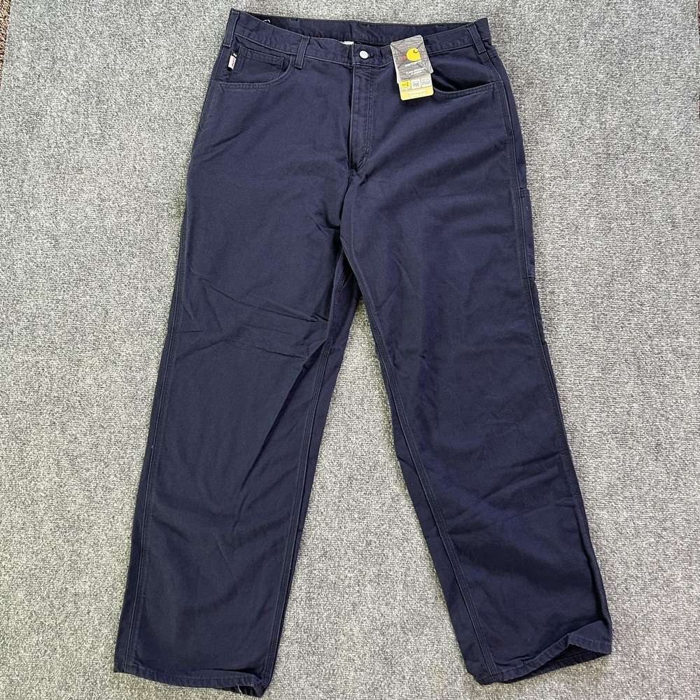 Carhartt FRB159 FR Jeans Mens 38x32 Blue Flame Resistant Canvas Work Pants